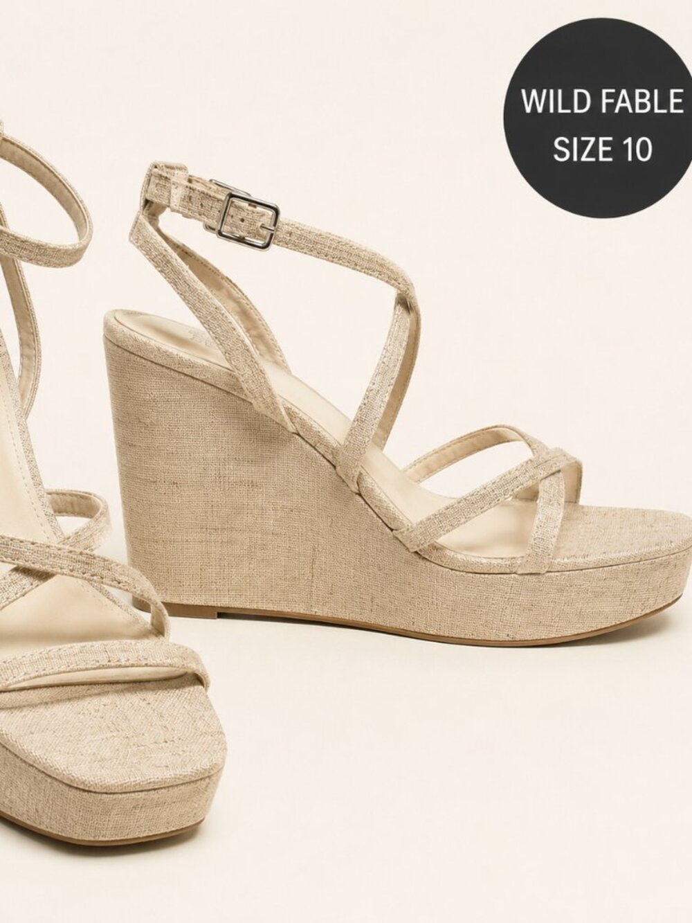 NWOT | Wild Fable | 10 | USED Natural Linen Strappy Platform Wedge Sandals